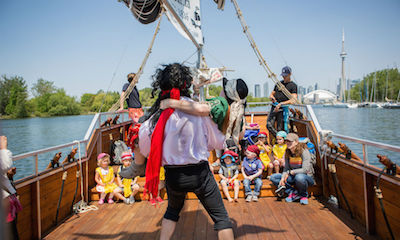 Kids read a treasure map on a Pirate Life field trip on Centre Island