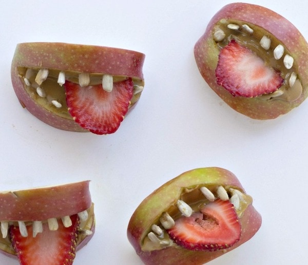 Halloween treats for kids: apple sunflower butter teeth bites