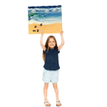 Girl holding her beach art painting