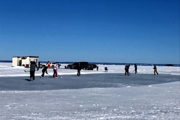 Ice fishing basecamp in Nipissing